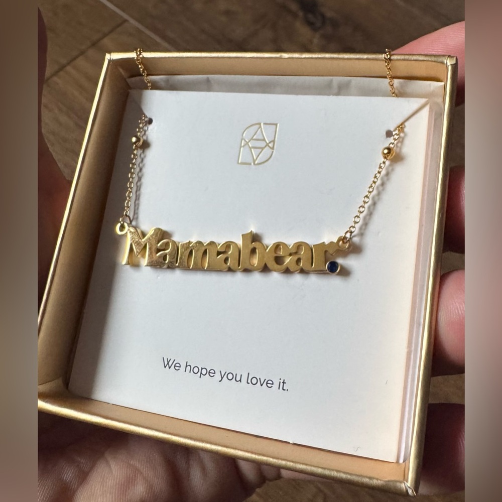 ABBOTTLYON-NWT/Box 18K Plated Stainless Steel "MAMABEAR" Birthstone Necklace